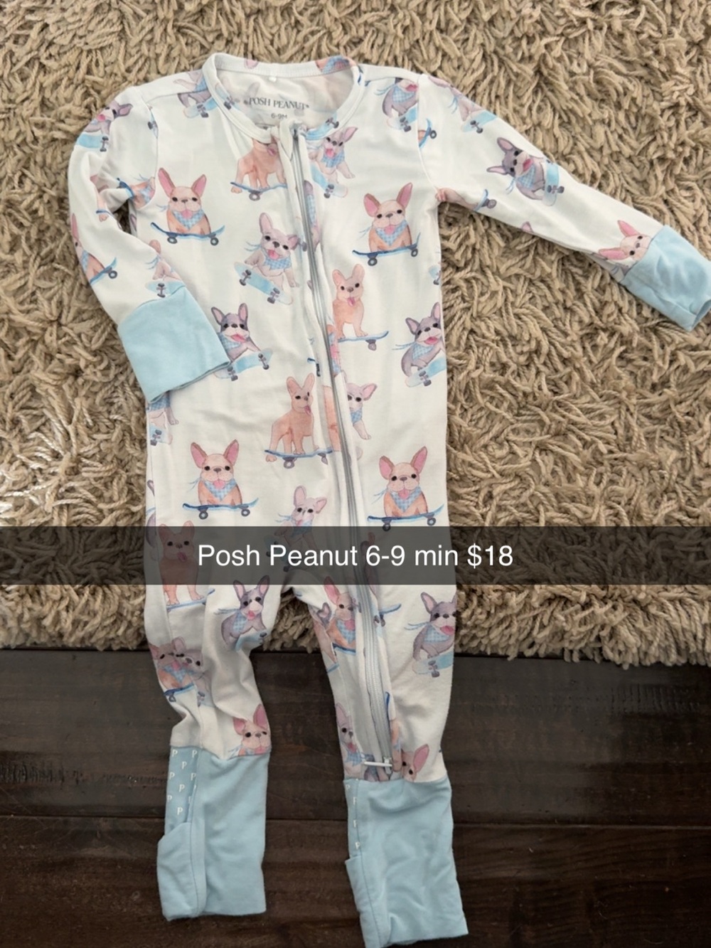 Posh Peanut Girls' White & Light Blue Bunny Print One-Piece Romper